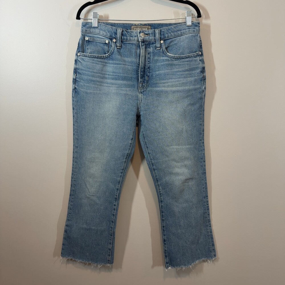 J.Crew Point Sur High Rise Cropped Flare Jeans Light Wash Size 29 Raw Hem